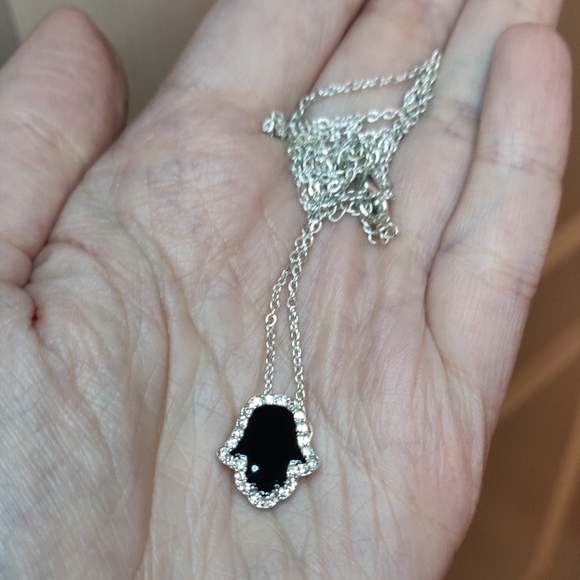Rhinestone outline black hamsa hand necklace - Picture 3 of 3